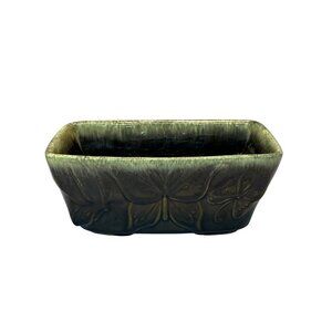 Vtg Hull Pottery USA F16 Ceramic Planter Butterfly Design Green Drip Rectangle
